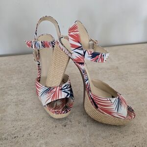 Jessica Simpson 5 Inch Tropical Print Chunky Heels